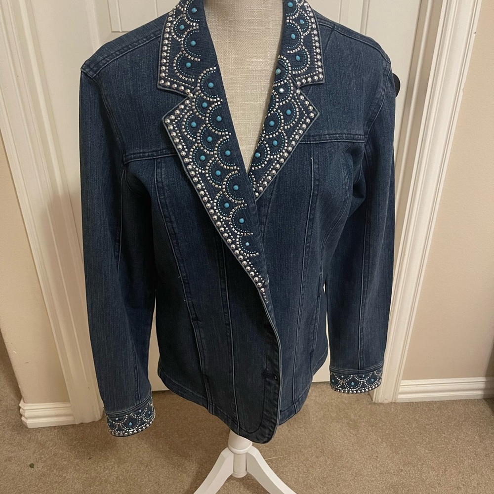 Christine Alexander Dark Denim Jacket with Turquoise and Silver Embellishments